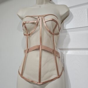 Sheer Nude Bandeau Corset with Rose Gold Trim